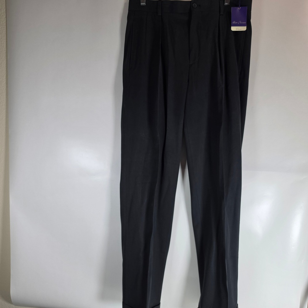 Harold Powell Alan Flusser Mens Pants 32x32 Black Cotton Tencel Pleated NWT